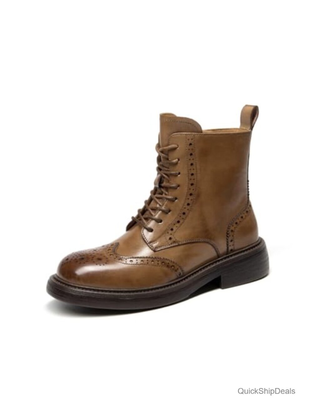 Women's Calfskin Leather Combat Ankle Boots with Side Zipper